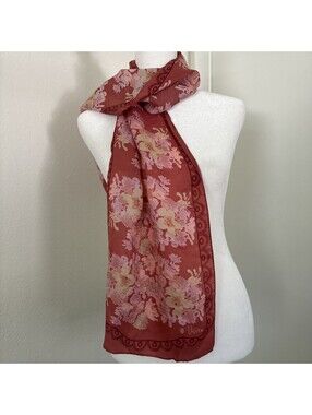 Vana Multicolored Hand Rolled Scarf 11-52" Burgundy Pink Floral Oblong Rectangle